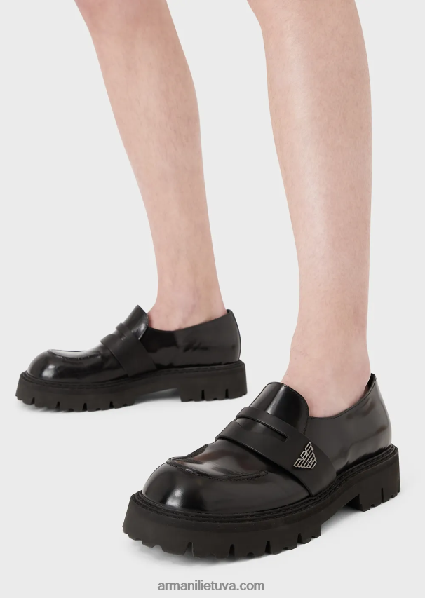 vyrų juodas Armani šlifuotos odos batai su apykaklės padais 02482X1828