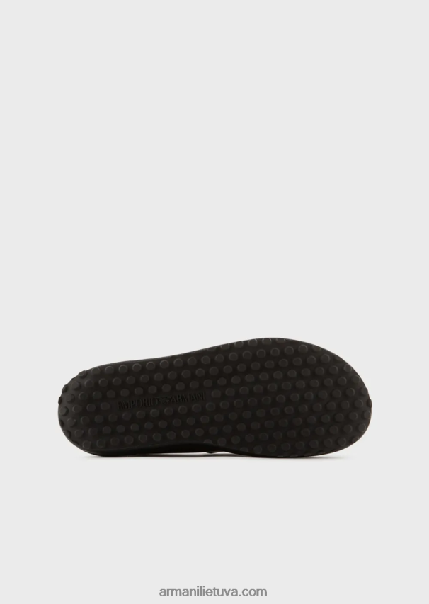 vyrų juodas Armani nappa odiniai batukai su per dideliu ereliu 02482X1845