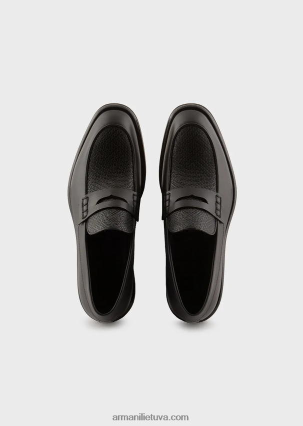 vyrų juodas Armani odiniai batukai su austa spaudos detalėmis 02482X1847