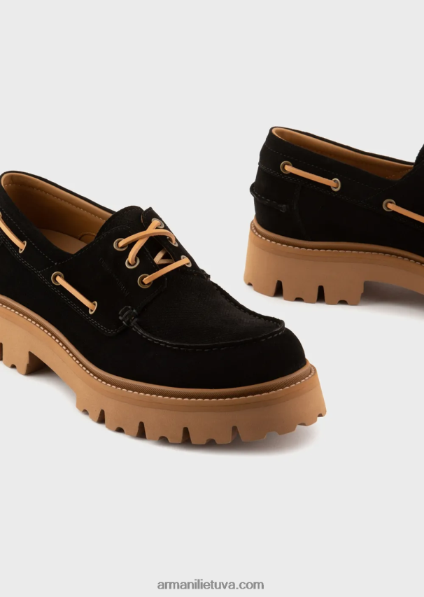 vyrų juodas Armani stambūs zomšiniai valties batai 02482X1829