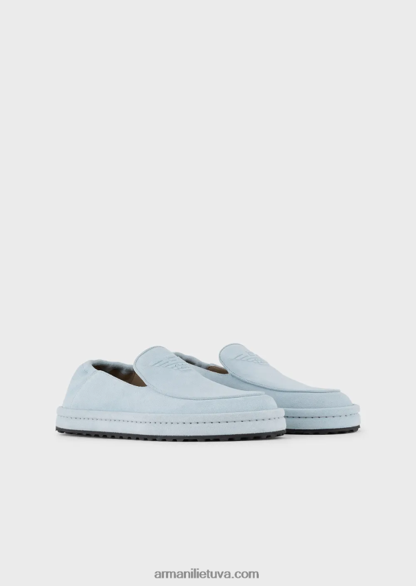 vyrų ledas Armani zomšiniai loafers su negabaritiniu ereliu 02482X1843