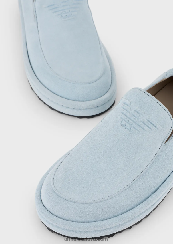 vyrų ledas Armani zomšiniai loafers su negabaritiniu ereliu 02482X1843