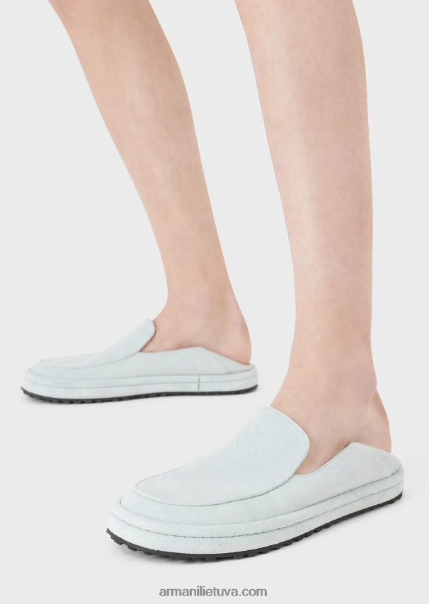 vyrų ledas Armani zomšiniai loafers su negabaritiniu ereliu 02482X1843