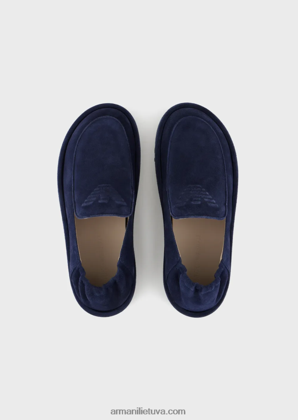 vyrų mėlyna Armani zomšiniai loafers su negabaritiniu ereliu 02482X1844