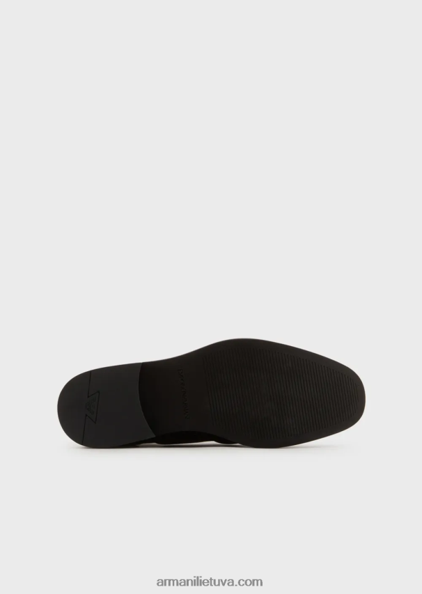 vyrų juodas Armani odiniai derbio batai su austa rašto detalėmis 02482X1827