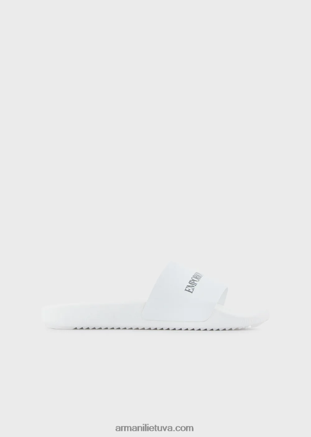 vyrų baltas Armani kalami odiniai slankikliai su logotipu 02482X1007