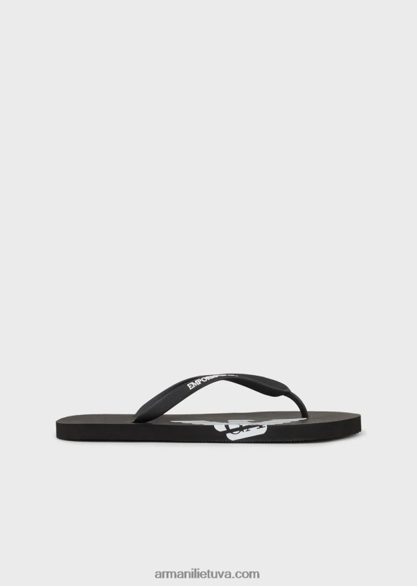 vyrų juodas Armani guminės šlepetės su logotipu 02482X1857