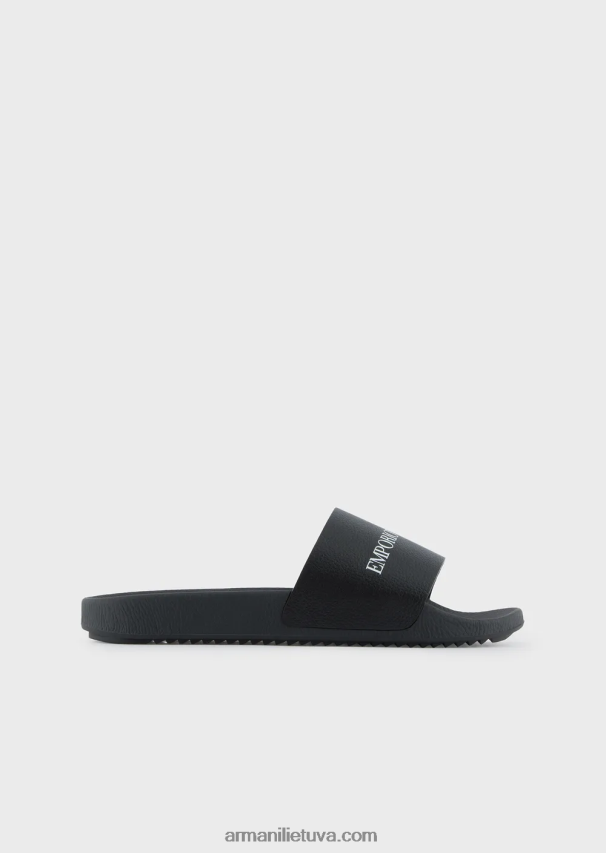 vyrų juodas Armani kalami odiniai slankikliai su logotipu 02482X1006