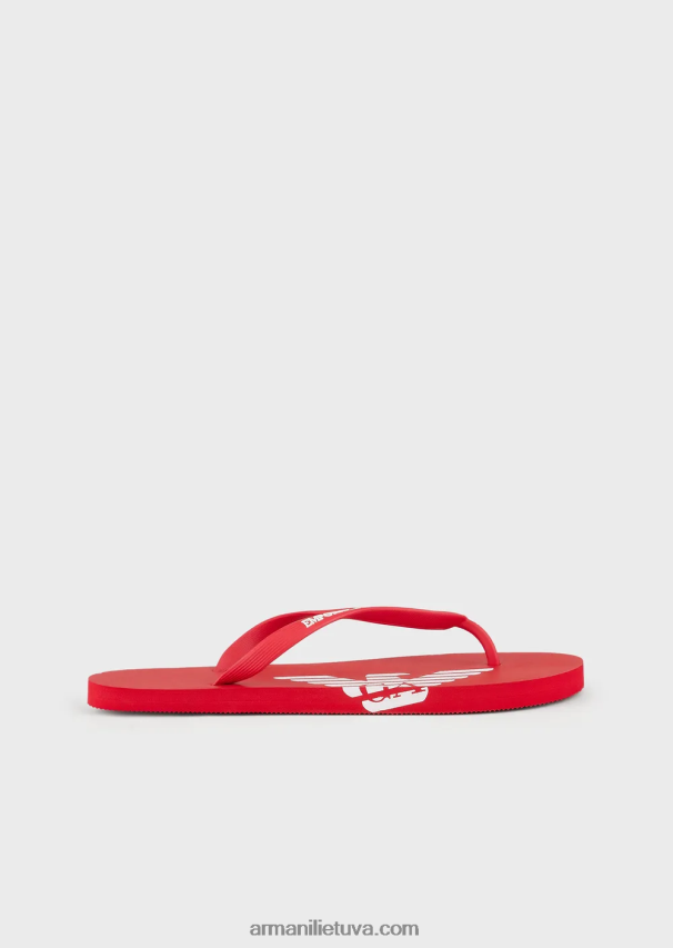 vyrų raudona Armani guminės šlepetės su logotipu 02482X1859