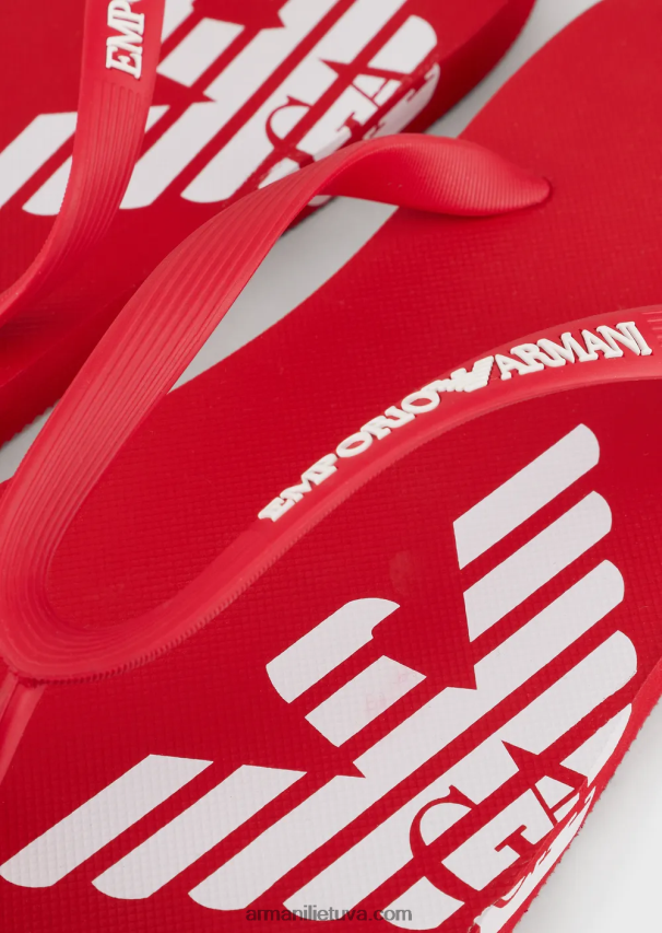 vyrų raudona Armani guminės šlepetės su logotipu 02482X1859