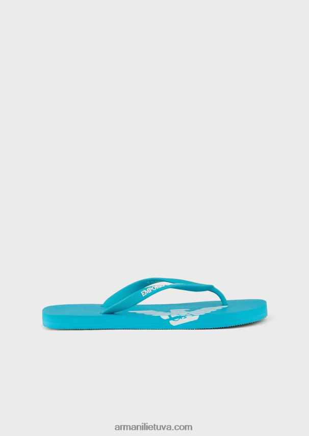 vyrų žydros spalvos Armani guminės šlepetės su logotipu 02482X1858