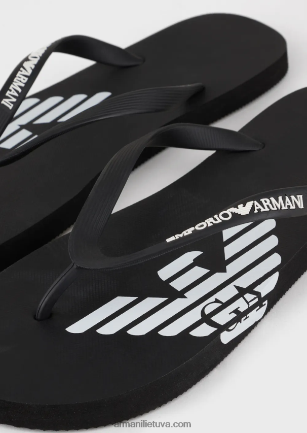 vyrų žydros spalvos Armani guminės šlepetės su logotipu 02482X1858