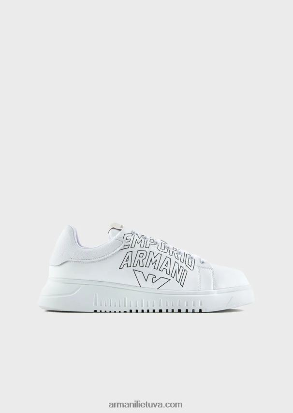 vyrų baltas Armani minkštos odos sportbačiai su ryškiu logotipu 02482X1868