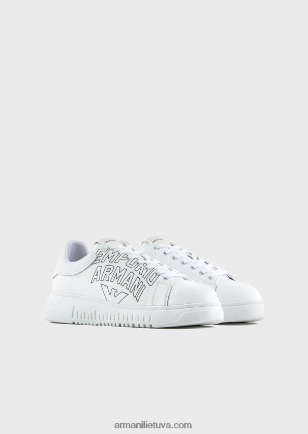 vyrų baltas Armani minkštos odos sportbačiai su ryškiu logotipu 02482X1868