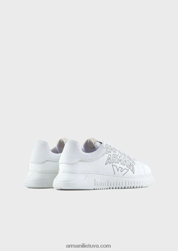 vyrų baltas Armani minkštos odos sportbačiai su ryškiu logotipu 02482X1868