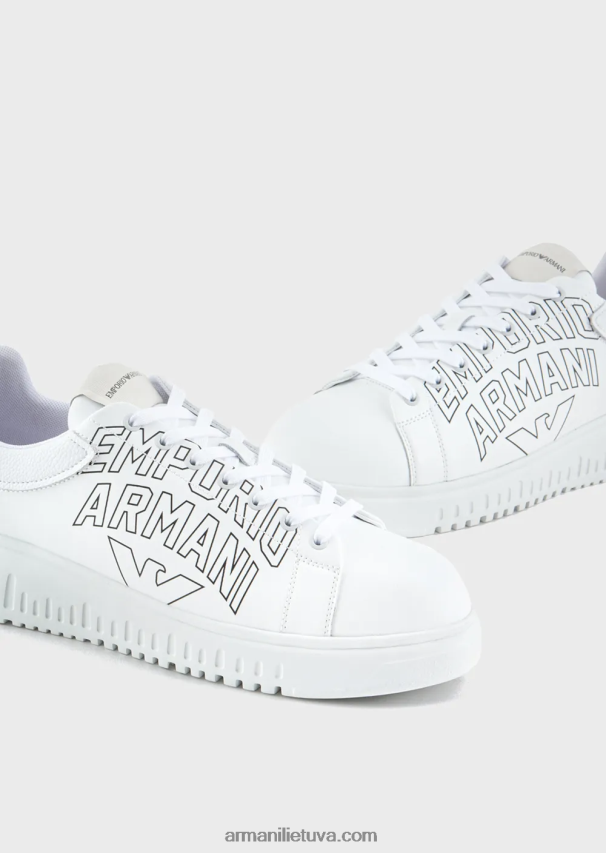 vyrų baltas Armani minkštos odos sportbačiai su ryškiu logotipu 02482X1868