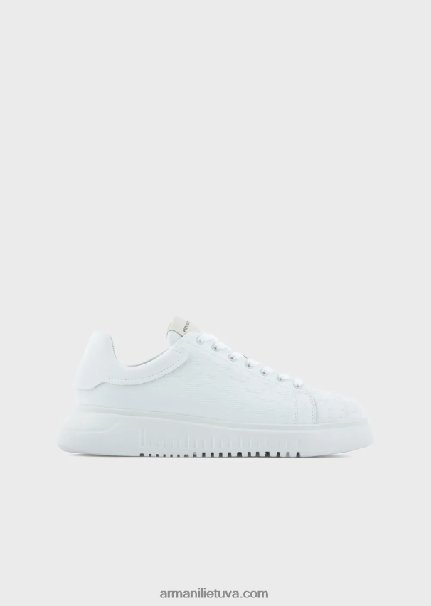 vyrų baltas Armani odiniai sportbačiai su erelio logotipu 02482X1905