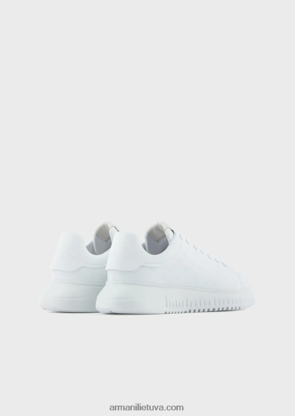 vyrų baltas Armani odiniai sportbačiai su erelio logotipu 02482X1905