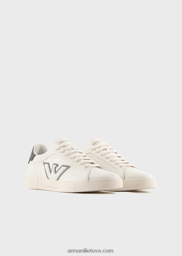 vyrų baltas Armani odiniai sportbačiai su erelio pleistru 02482X1921