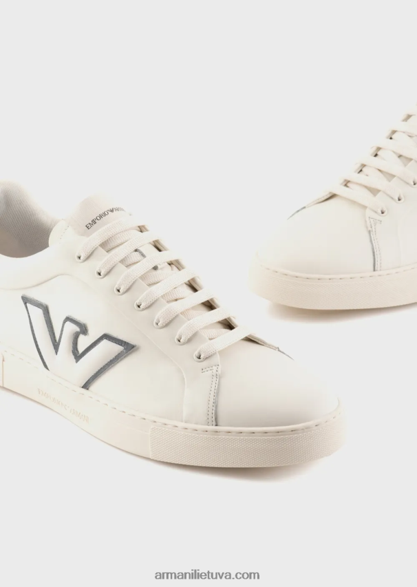 vyrų baltas Armani odiniai sportbačiai su erelio pleistru 02482X1921