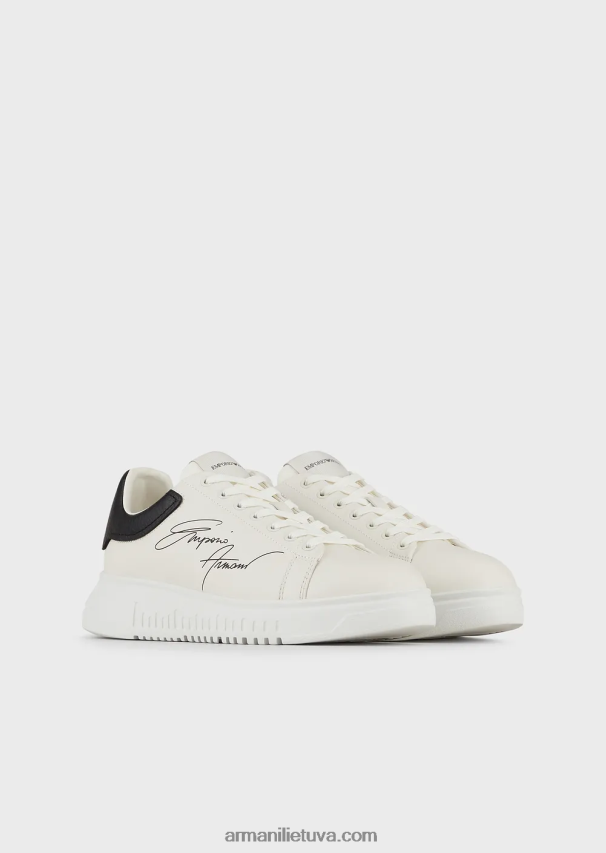 vyrų baltas Armani odiniai sportbačiai su firminiu logotipu 02482X1908