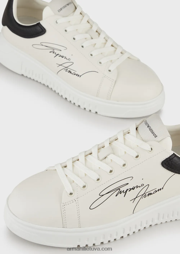 vyrų baltas Armani odiniai sportbačiai su firminiu logotipu 02482X1908