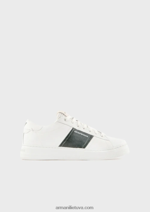 vyrų baltas Armani odiniai sportbačiai su kontrastingomis detalėmis 02482X1916