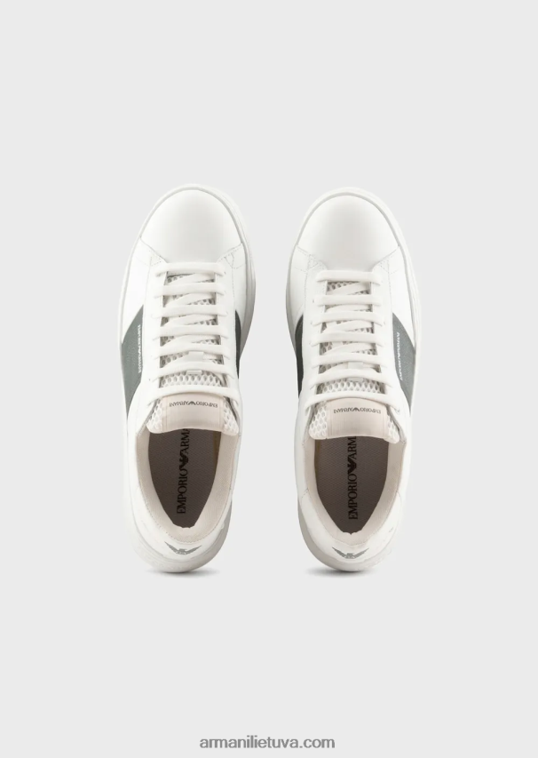 vyrų baltas Armani odiniai sportbačiai su kontrastingomis detalėmis 02482X1916