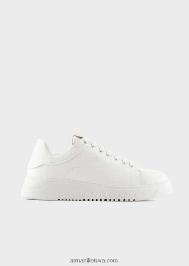 vyrų baltas Armani odiniai sportbačiai su samanomis dygsniuotu ereliu 02482X1865