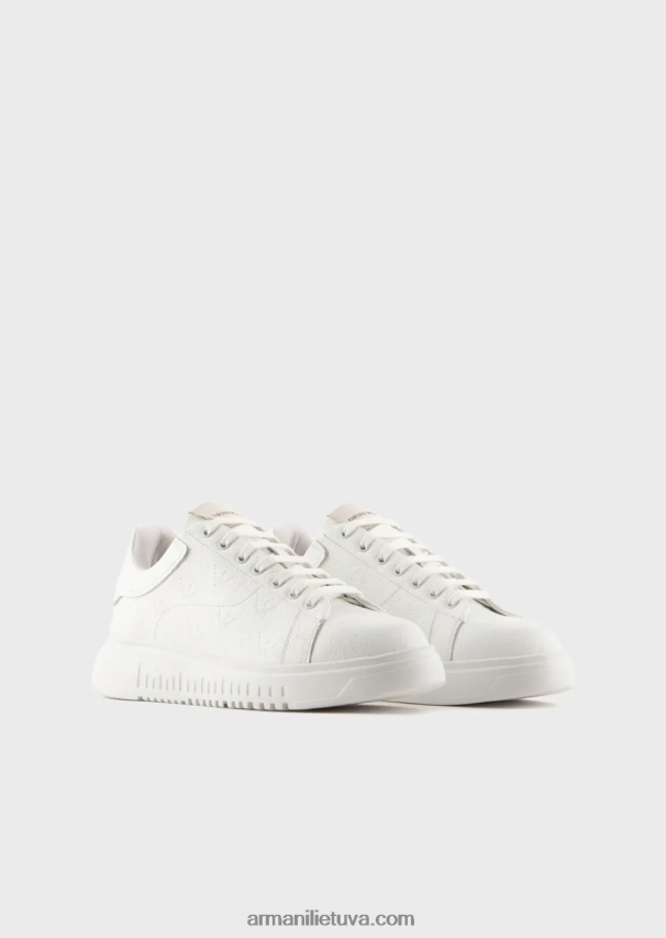 vyrų baltas Armani odiniai sportbačiai su samanomis dygsniuotu ereliu 02482X1865