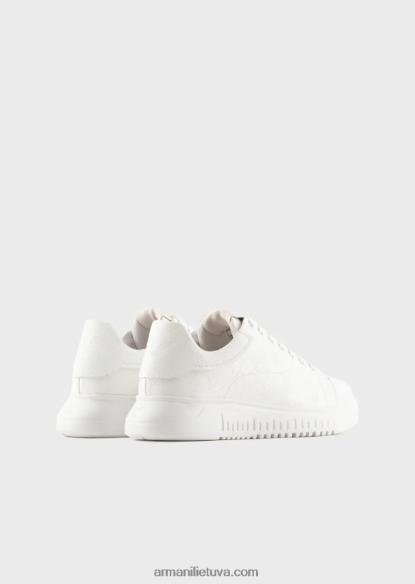 vyrų baltas Armani odiniai sportbačiai su samanomis dygsniuotu ereliu 02482X1865