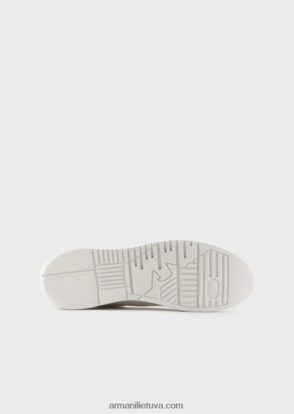 vyrų baltas Armani odiniai sportbačiai su samanomis dygsniuotu ereliu 02482X1865