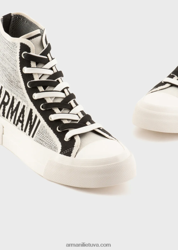 vyrų baltas Armani perdirbti megzti aukštakulniai sportbačiai su žakardo logotipu 02482X1937