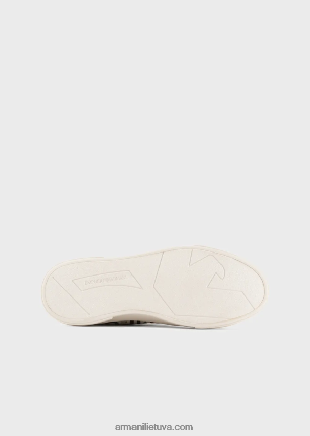 vyrų baltas Armani perdirbti megzti aukštakulniai sportbačiai su žakardo logotipu 02482X1937