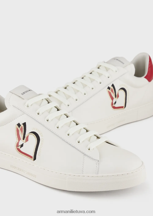 vyrų baltas Armani triušiu siuvinėti odiniai sportbačiai 02482X1881
