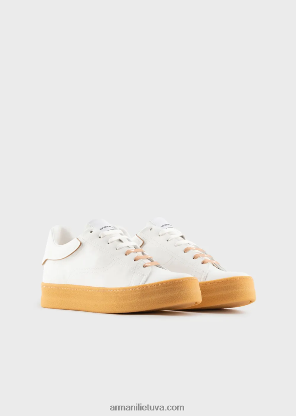 vyrų baltas Armani tvarios kolekcijos perdirbtos odos sportbačiai 02482X1944