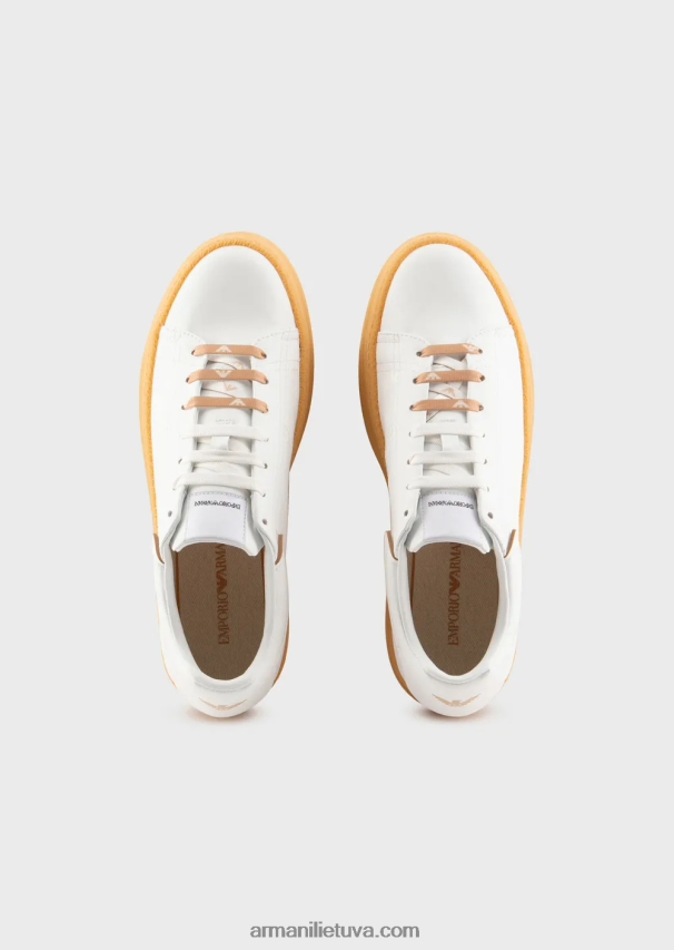 vyrų baltas Armani tvarios kolekcijos perdirbtos odos sportbačiai 02482X1944