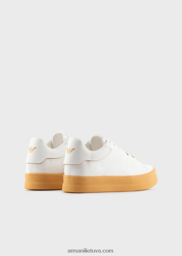 vyrų baltas Armani tvarios kolekcijos perdirbtos odos sportbačiai 02482X1944