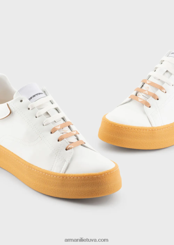 vyrų baltas Armani tvarios kolekcijos perdirbtos odos sportbačiai 02482X1944