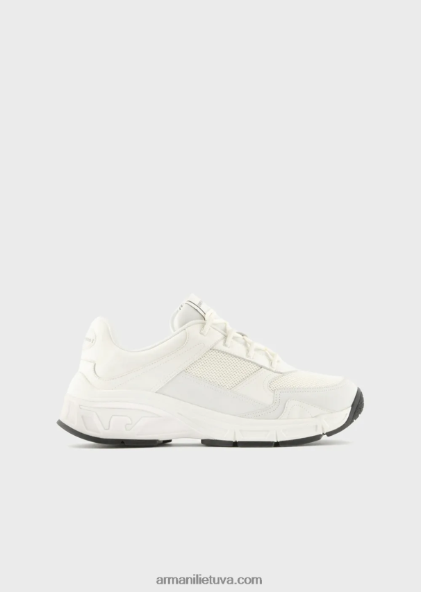 vyrų baltas Armani zomšiniai sportbačiai su mezgimo detalėmis 02482X1935