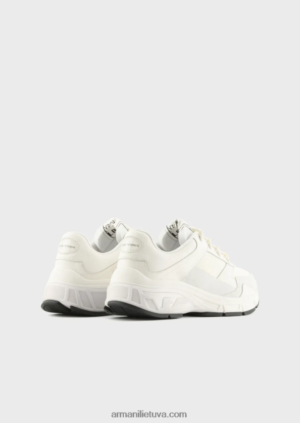 vyrų baltas Armani zomšiniai sportbačiai su mezgimo detalėmis 02482X1935