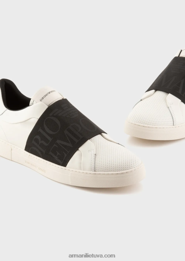 vyrų bianco ir nero Armani odiniai sportbačiai su logotipo elastine juostele 02482X1880