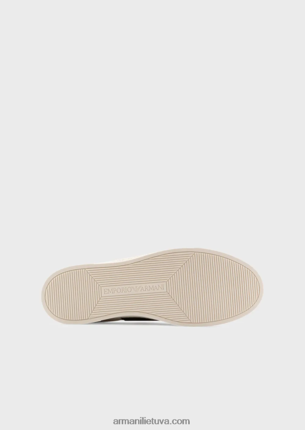 vyrų bianco ir nero Armani odiniai sportbačiai su logotipo elastine juostele 02482X1880