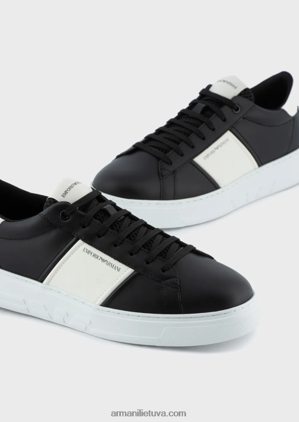 vyrų giliai juoda Armani odiniai sportbačiai su guminėmis detalėmis 02482X1918