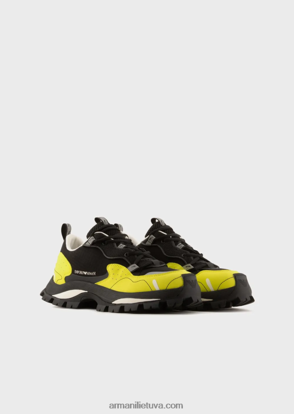 vyrų giliai juoda Armani ripstop nailoniniai ir tinkliniai sportbačiai su žygio stiliaus raišteliais 02482X1933