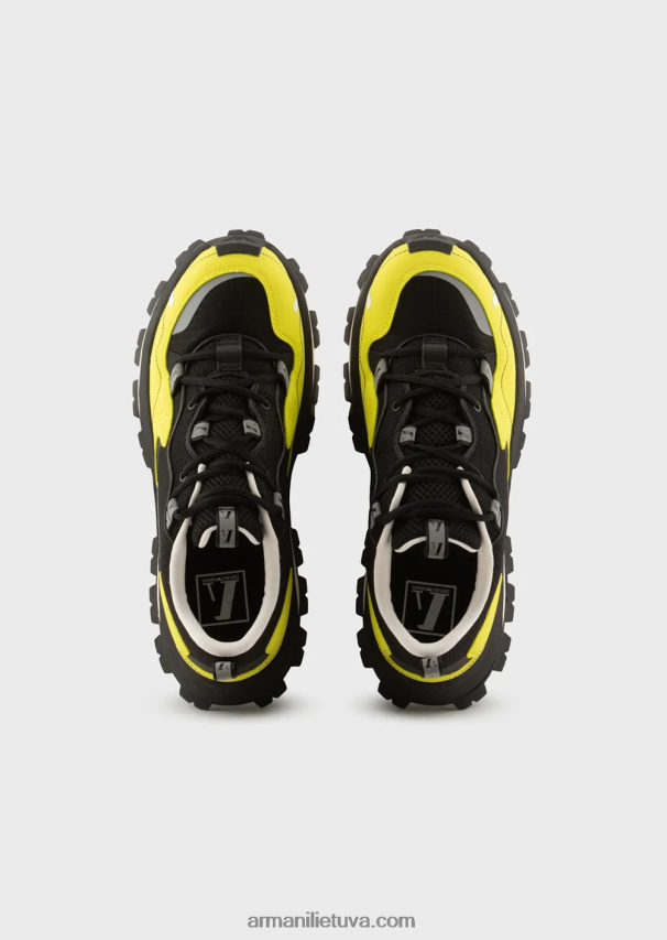 vyrų giliai juoda Armani ripstop nailoniniai ir tinkliniai sportbačiai su žygio stiliaus raišteliais 02482X1933