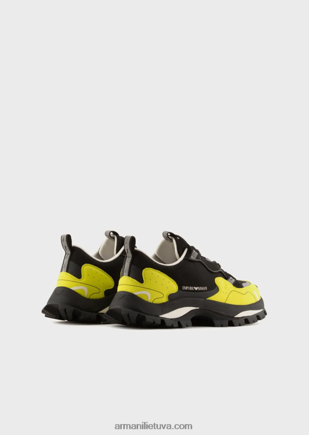 vyrų giliai juoda Armani ripstop nailoniniai ir tinkliniai sportbačiai su žygio stiliaus raišteliais 02482X1933