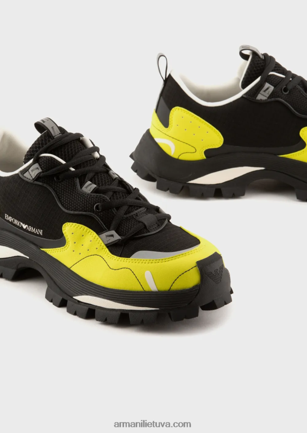 vyrų giliai juoda Armani ripstop nailoniniai ir tinkliniai sportbačiai su žygio stiliaus raišteliais 02482X1933