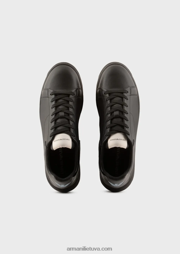vyrų juodas Armani minkštos odos sportbačiai su blizgančia nugara 02482X1861