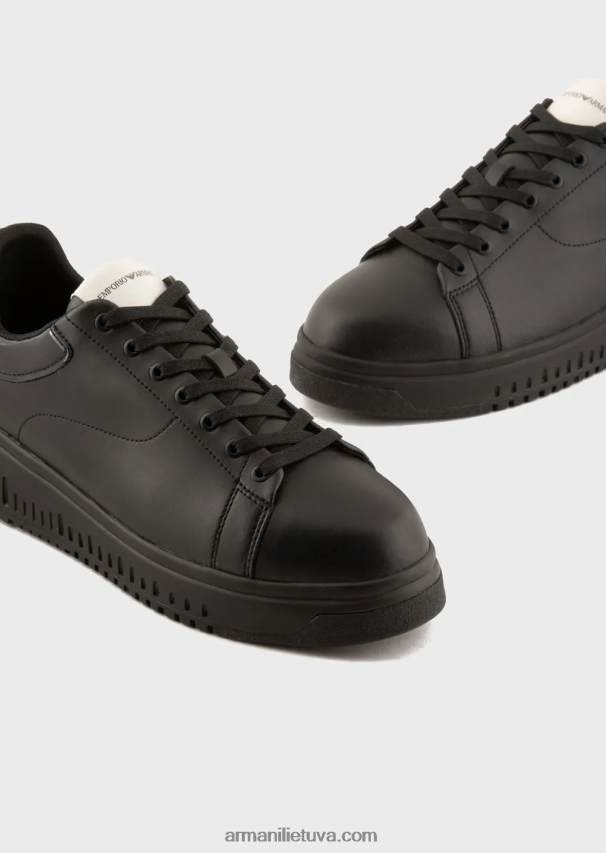 vyrų juodas Armani minkštos odos sportbačiai su blizgančia nugara 02482X1861